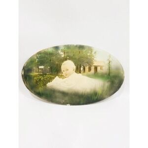 Antique Oval Photo of Baby Boy Died in 1919 Flu Pandemic Hand Painted Convex